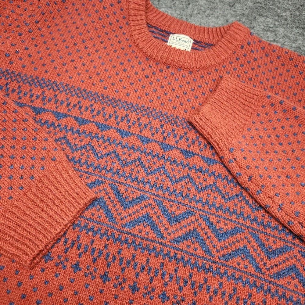 LL Bean Mens VTG Lambswool Wool Fair Isle Nordic Red Blue Crewneck Sweater 3XLT
